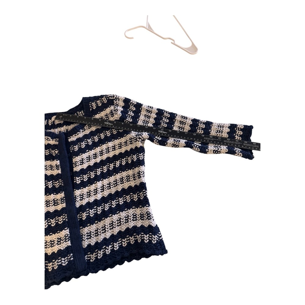 Liz Claiborne Nautical Striped open-knit Cardigan Navy White Womens Large - Picture 5 of 7